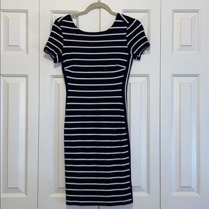 Navy and white striped short sleeve dress